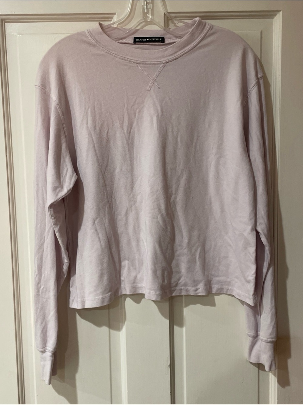 Brandy Melville Cropped Sweatshirt Womens One Size Light Pink Long Sleeve Crewne